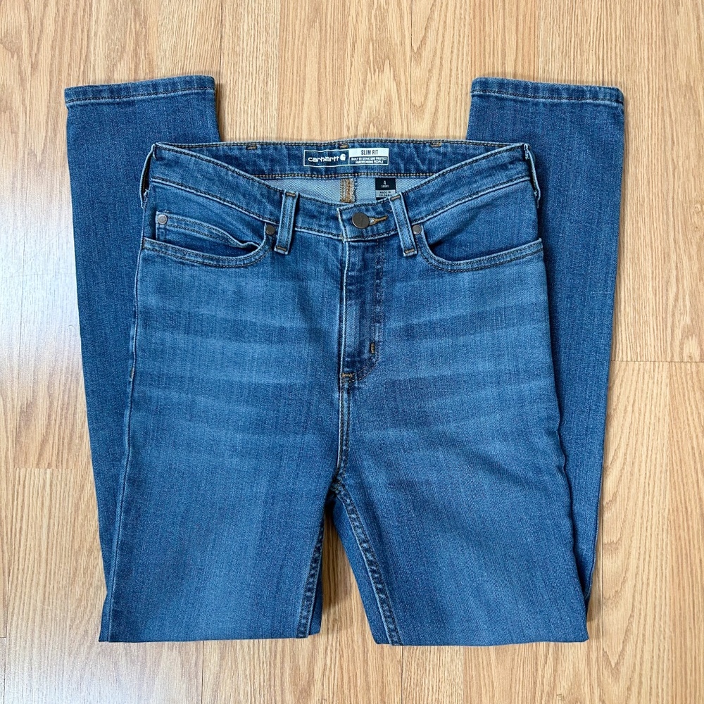 CARHARTT women’s high rise jeans - sz 4 Short - slim fit - Laurel wash blue